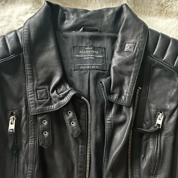 All Saints Quilted Black Leather Jacket - Picture 5 of 15